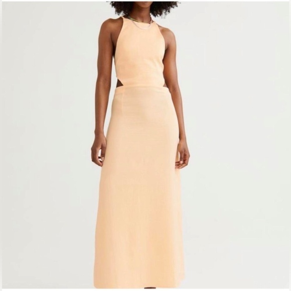 H & M Women's Light Coral Open Tie Cutout Back Midi Dress NWT L #2093